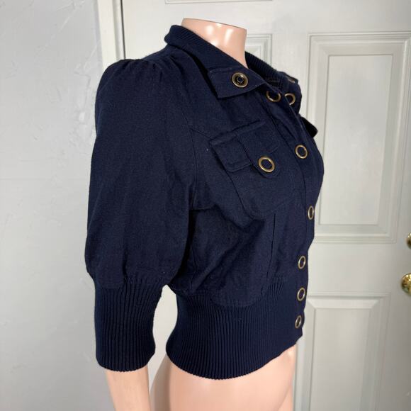 Vintage Y2K Forever 21 Women's Jacket Small Button 3/4 Sleeve Coat Navy G8 - Picture 4 of 5